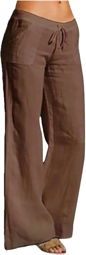 Plus Size Linen Pants for Women Summer Wide Leg Elastic Waist Trousers Breathable Wrinkle-Free Beach Vacation Wear
