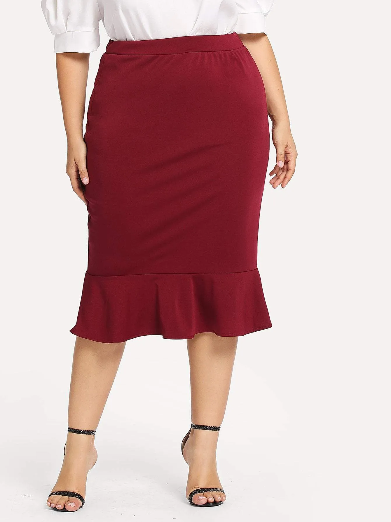 Plus Solid Mermaid Hem Skirt