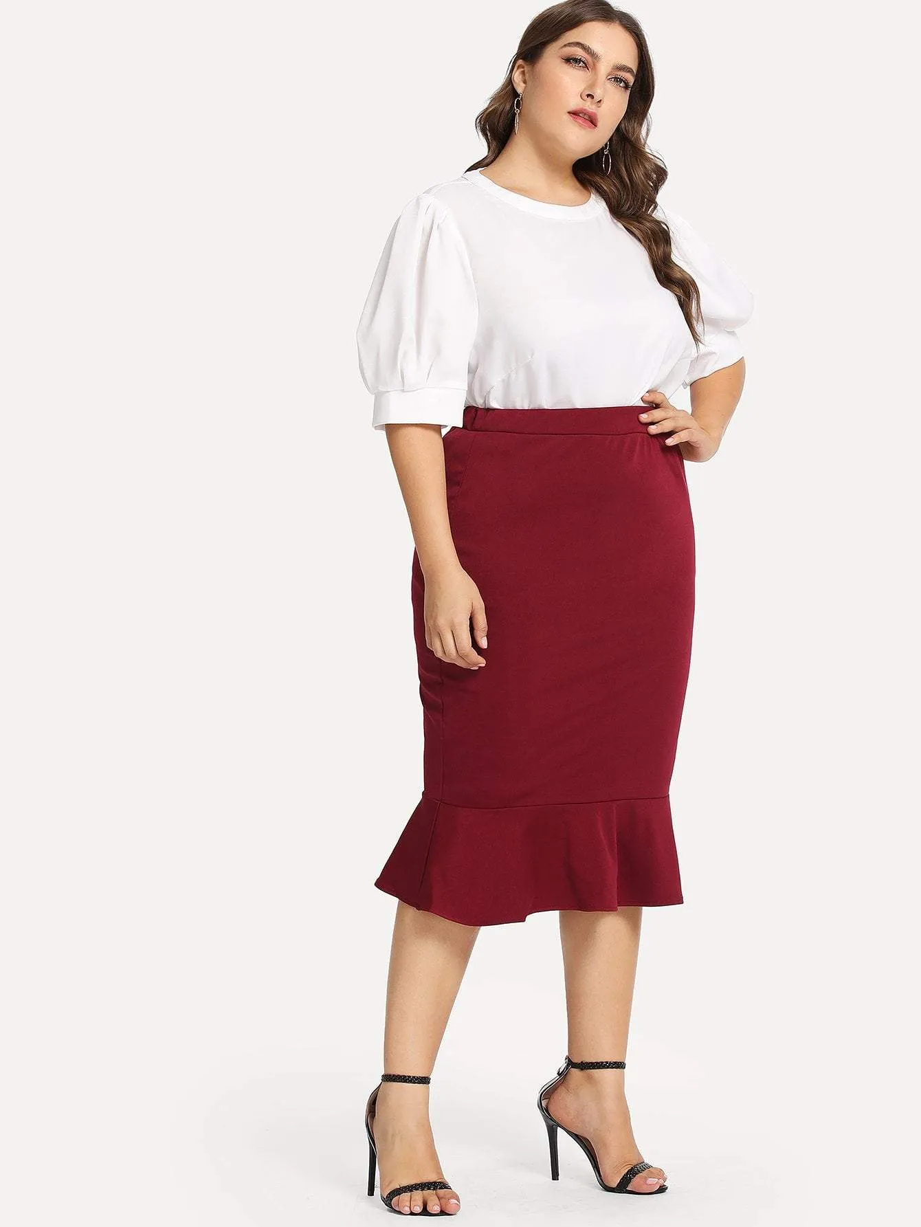 Plus Solid Mermaid Hem Skirt