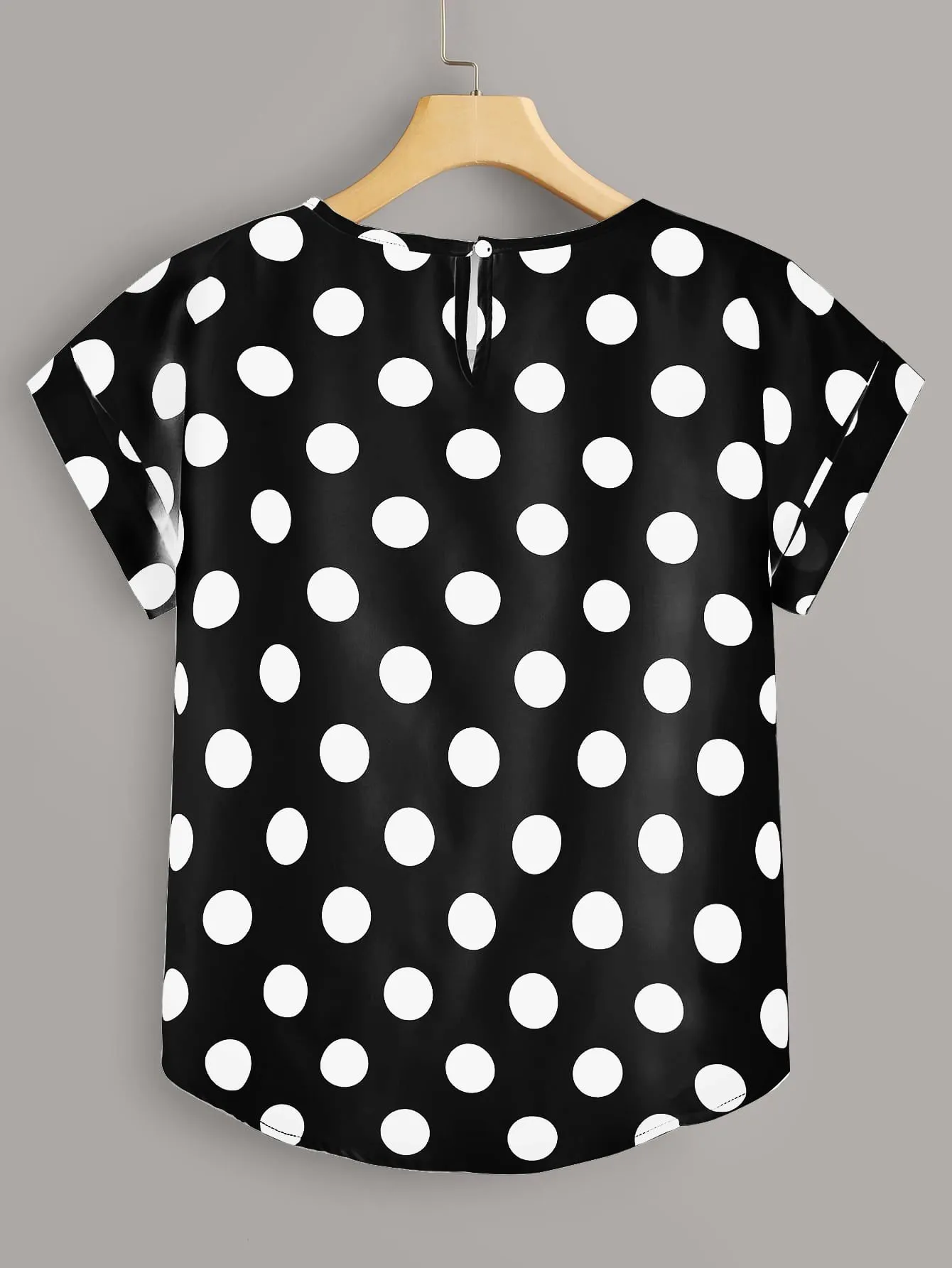 Polka Dot Short Sleeve Round Neck Regular Plus Size Blouse
