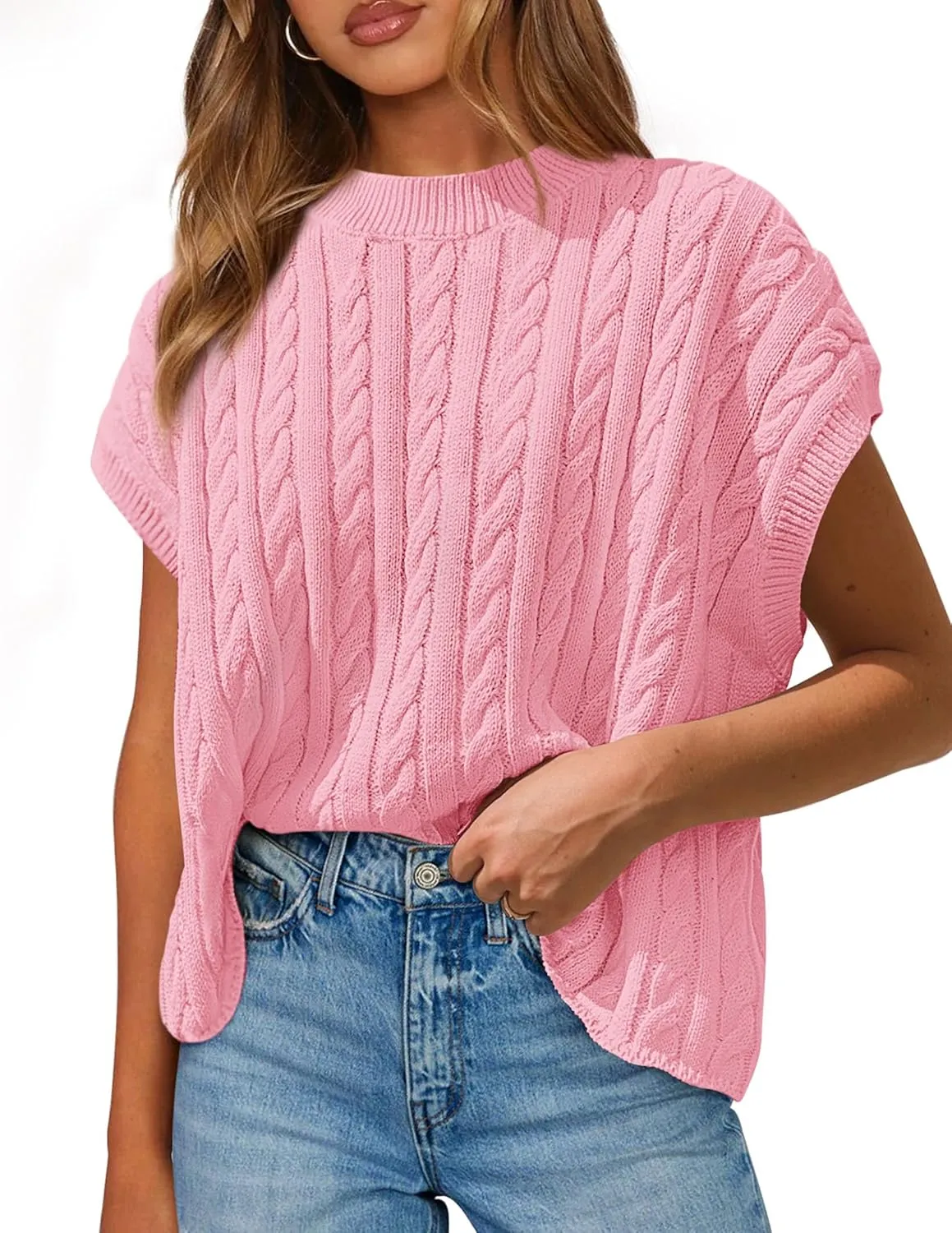 PRETTYGARDEN Women's Sweater Vest 2025 Summer Short Sleeve Tops Casual Crewneck Knit Oversized Pullover Trendy Spring Outfits
