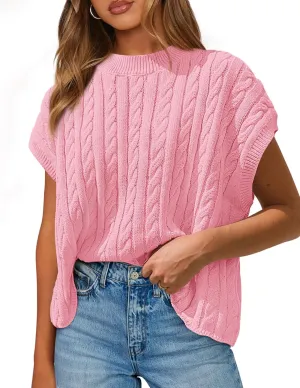 PRETTYGARDEN Women's Sweater Vest 2025 Summer Short Sleeve Tops Casual Crewneck Knit Oversized Pullover Trendy Spring Outfits