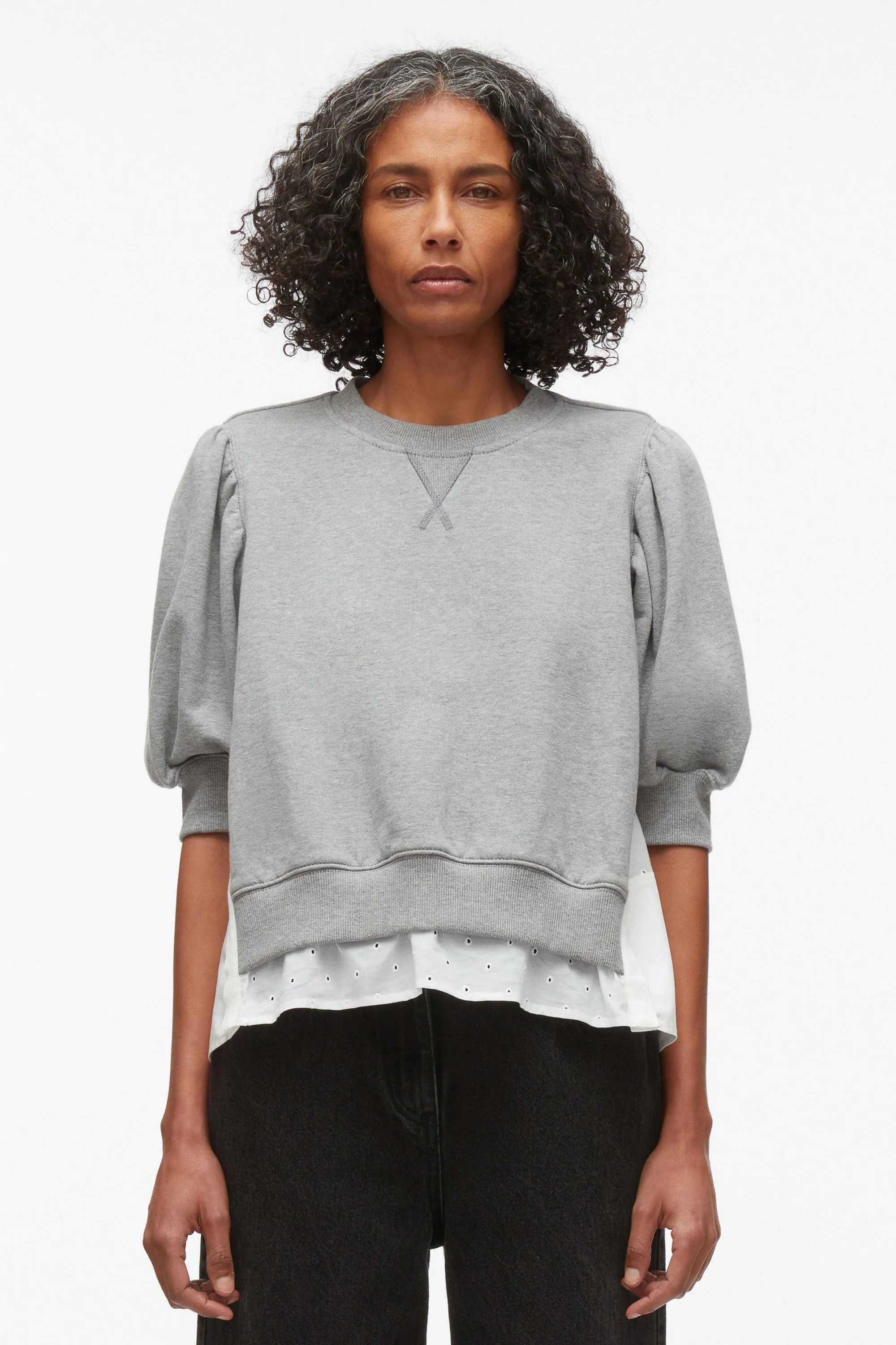 Puff Sleeve Sweatshirt with Voile Combo