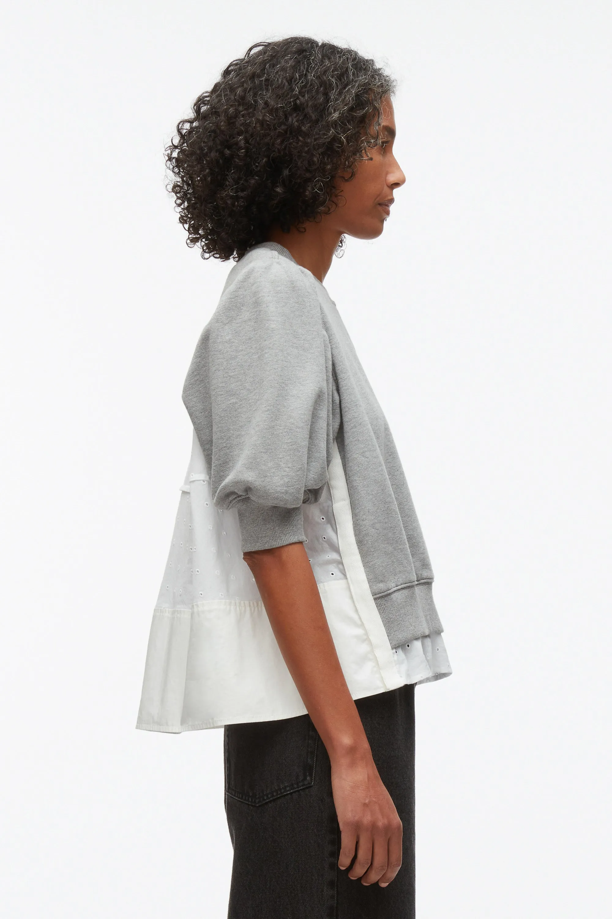 Puff Sleeve Sweatshirt with Voile Combo
