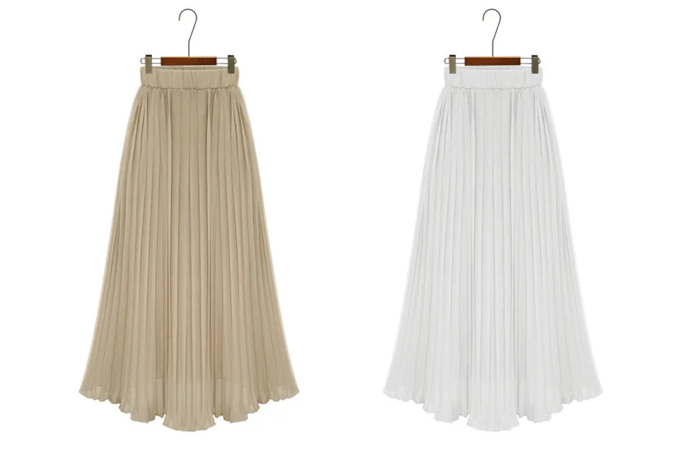 Pure Color Chiffon Pleated Big Short Skirt
