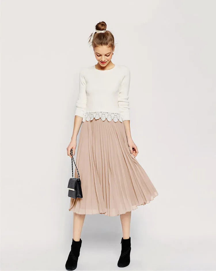 Pure Color Chiffon Pleated Big Short Skirt