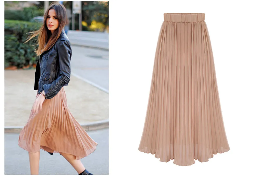 Pure Color Chiffon Pleated Big Short Skirt