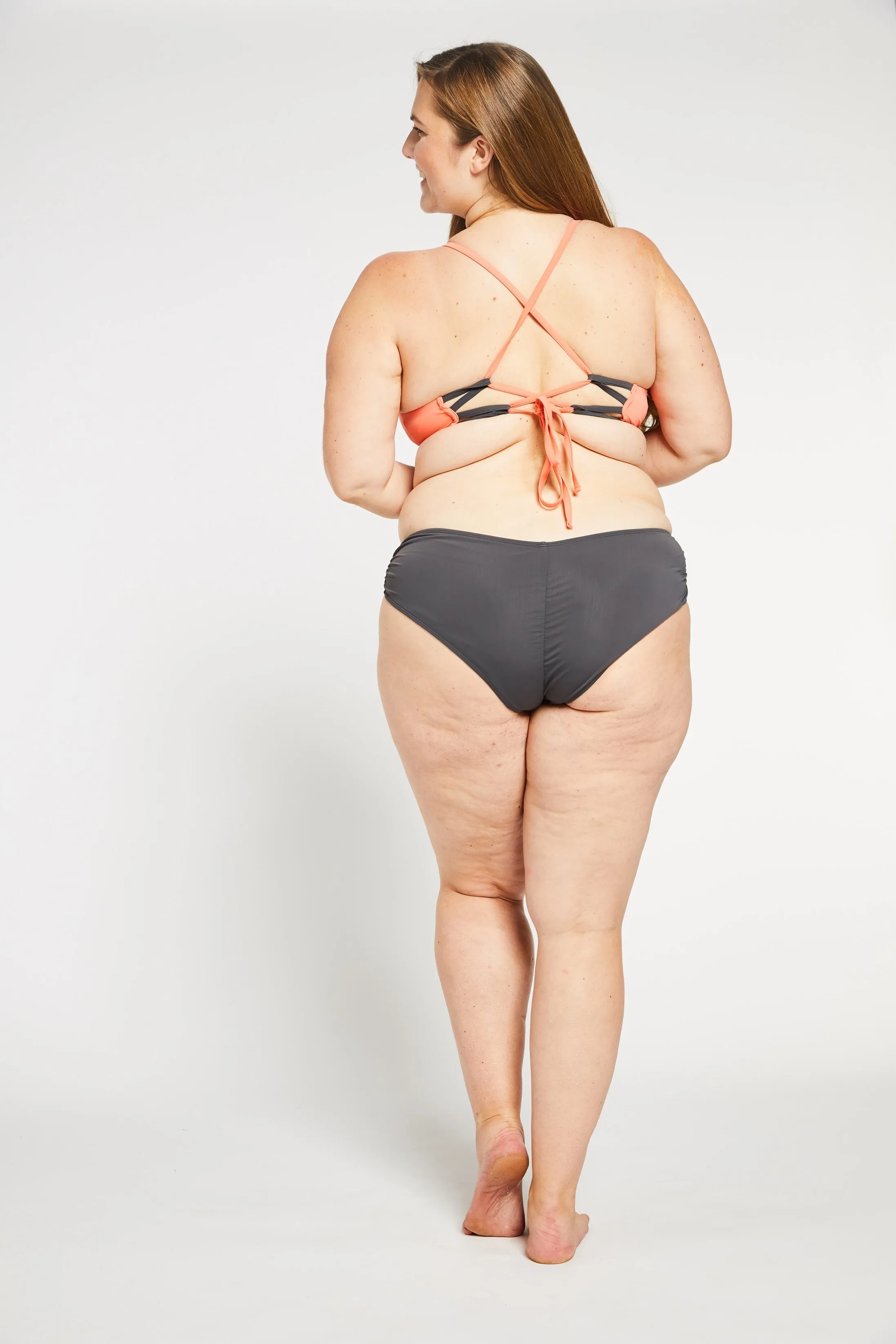 "The TJ" Ruched Cheeky Bikini Bottom in Stone Grey