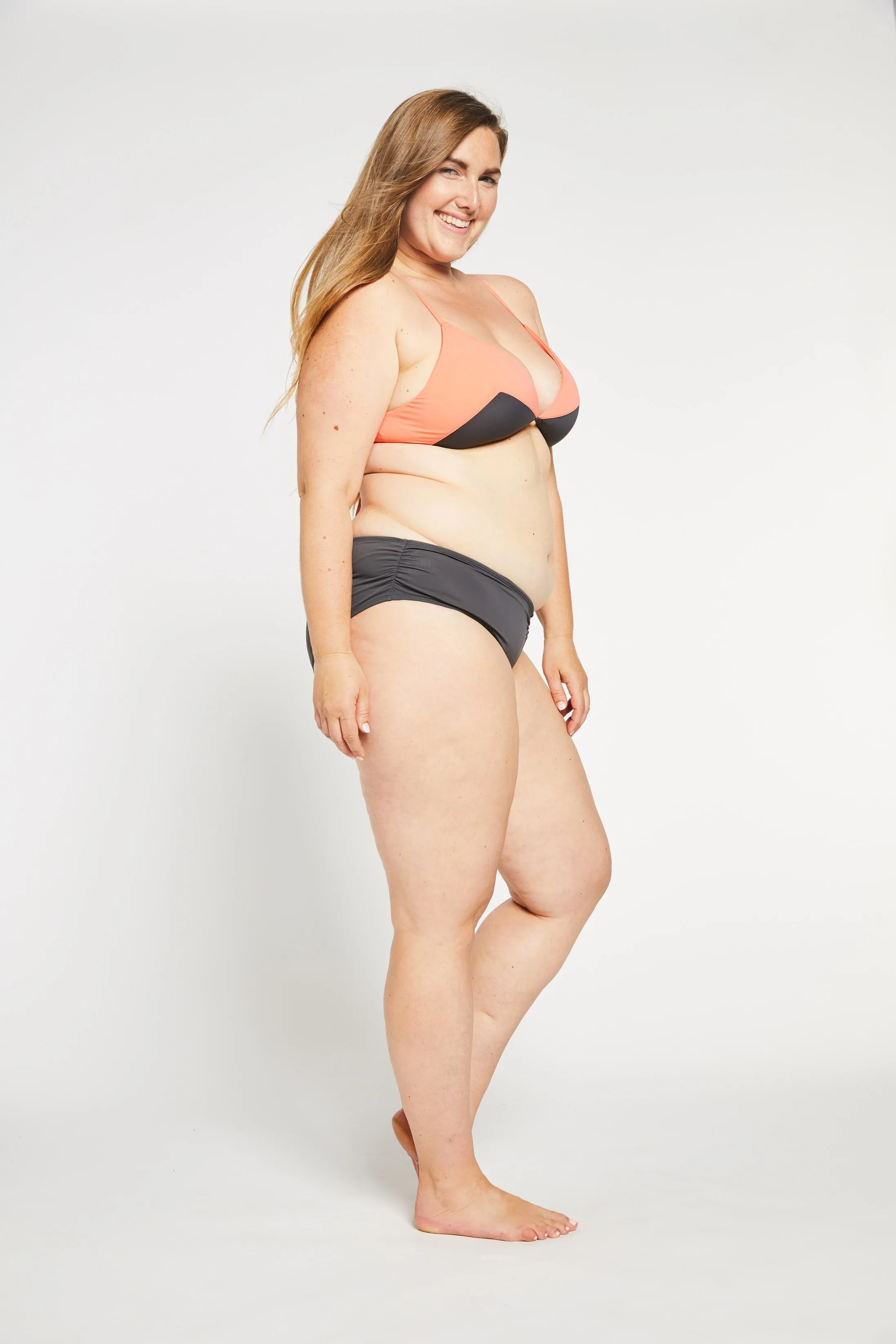 "The TJ" Ruched Cheeky Bikini Bottom in Stone Grey