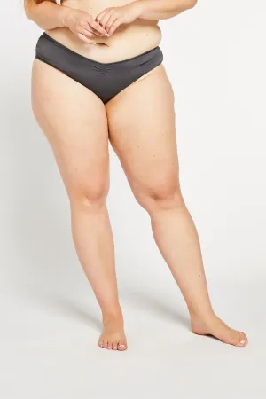 "The TJ" Ruched Cheeky Bikini Bottom in Stone Grey