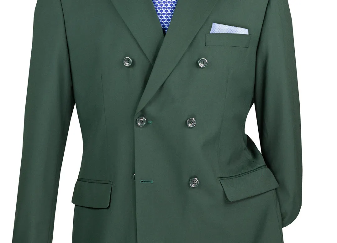 Ramses Collection - Hunter Green Regular Fit Double Breasted 2 Piece Suit with Flexible Elastic Waistband