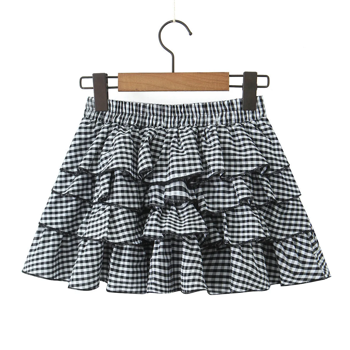 Retro Plaid Cake Short Ruffles Bubble Skirt