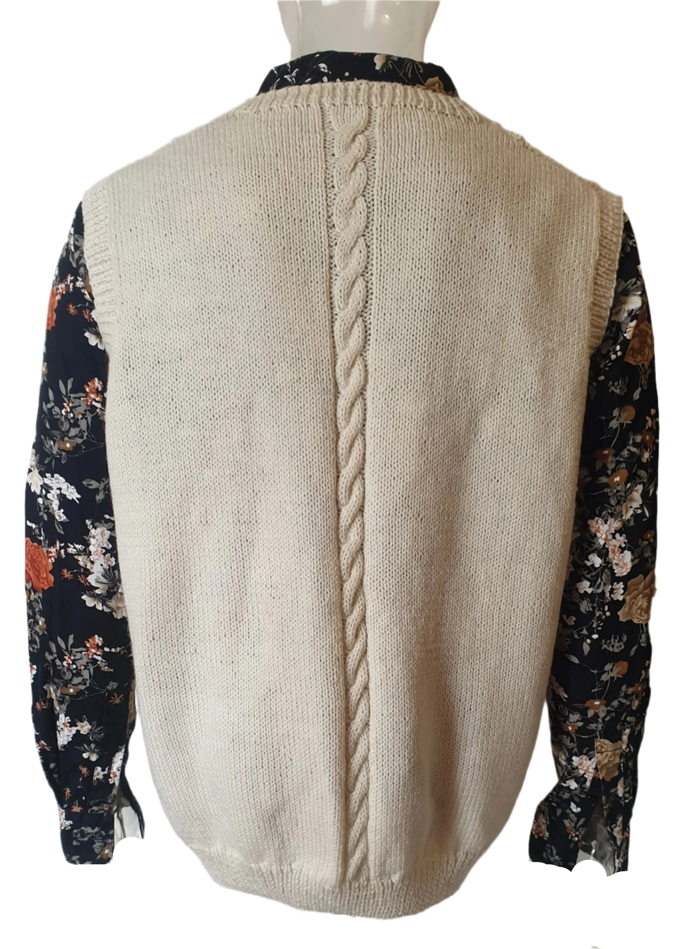 SALE Cream Wool Hand Knitted Vest - Unisex (2XL)