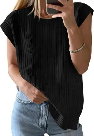 Saodimallsu Womens Crew Neck Sweater Vest Summer Oversized Ribbed Knit Sleeveless Casual Loose Fit Pullover Tank Top