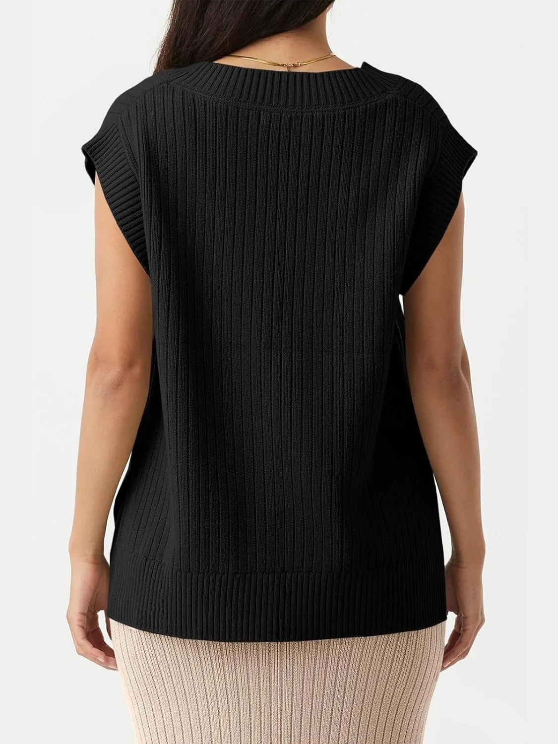 Saodimallsu Womens Crew Neck Sweater Vest Summer Oversized Ribbed Knit Sleeveless Casual Loose Fit Pullover Tank Top