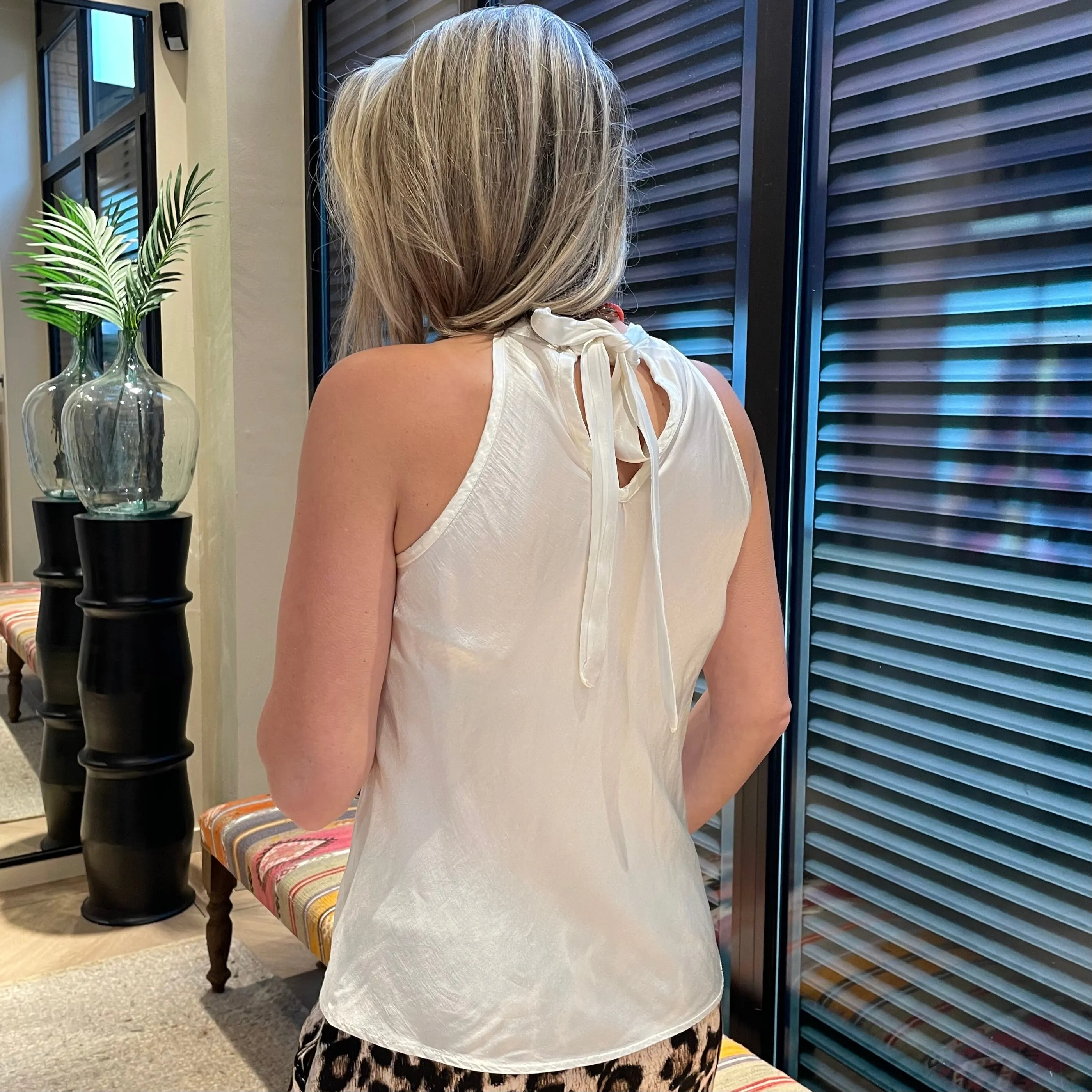 Satin Top Marinde Offwhite