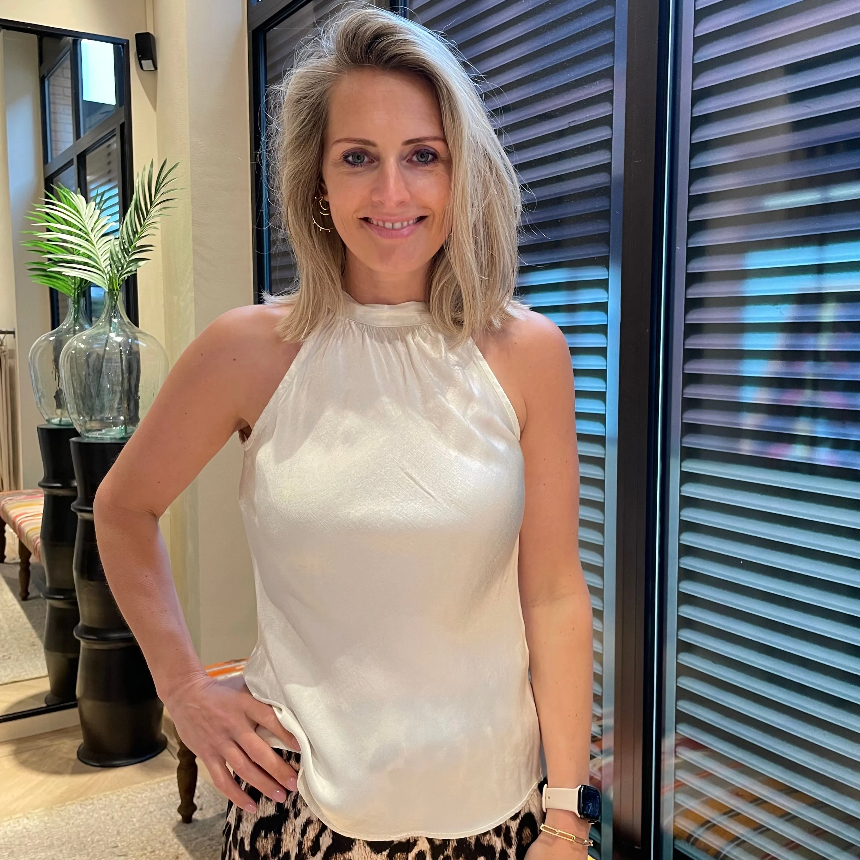 Satin Top Marinde Offwhite