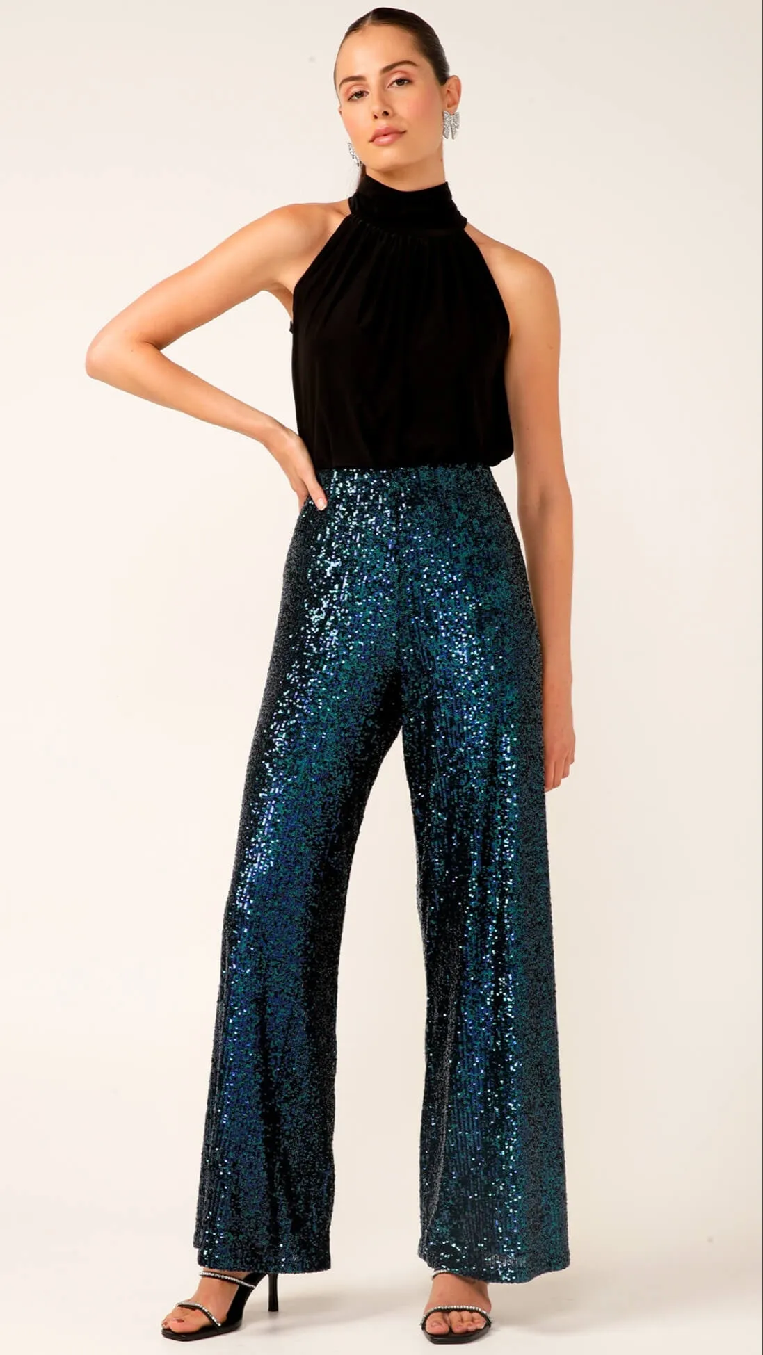 Sequin Palazzo Pant - Peacock
