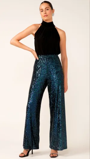 Sequin Palazzo Pant - Peacock