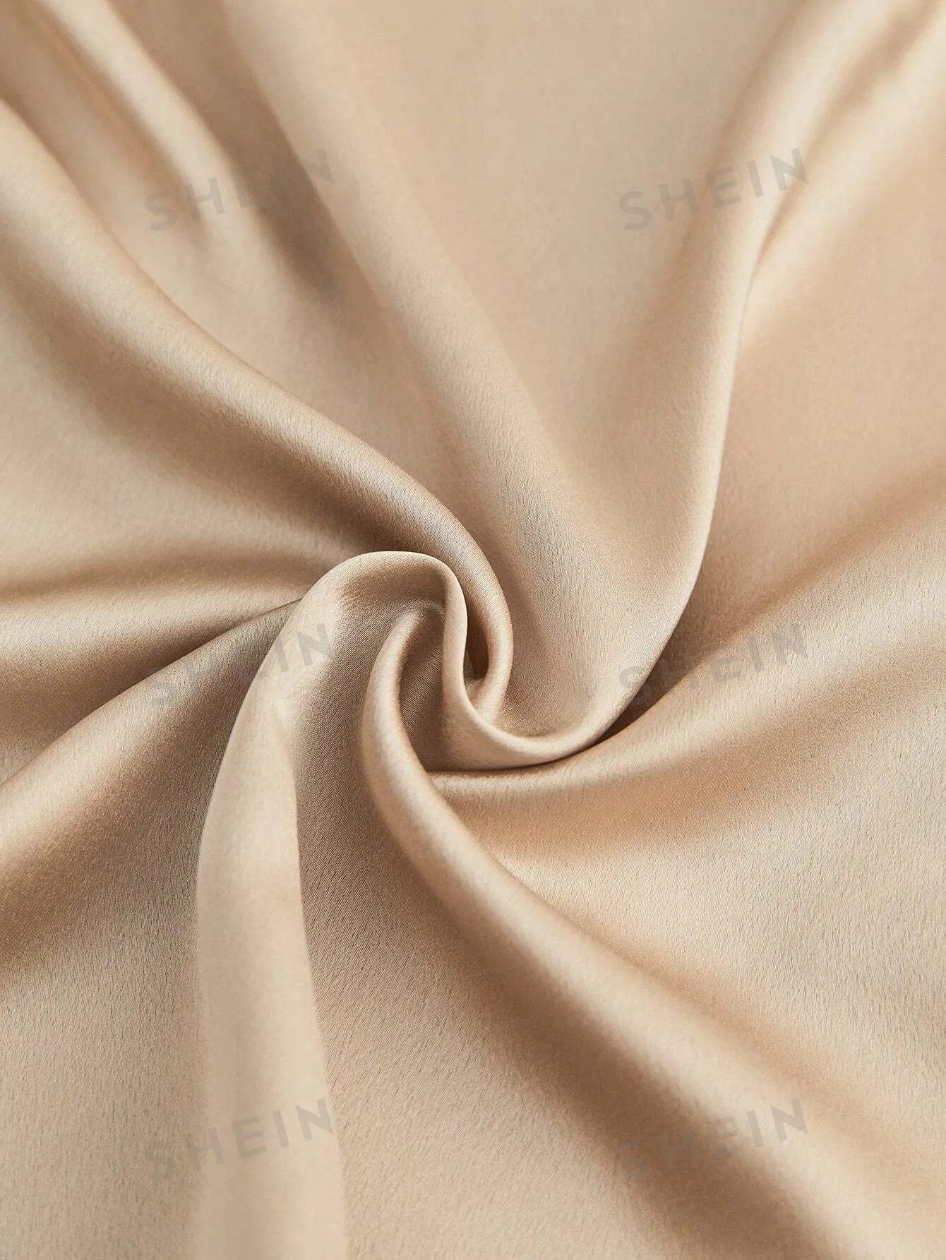 SHEIN BIZwear Solid Color Satin Round Neck Petal Sleeve Women's Work Shirt