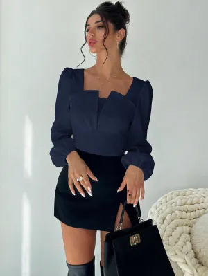 Shein Firerie Symmetric Gathers Collar Design Long Sleeve Shirt