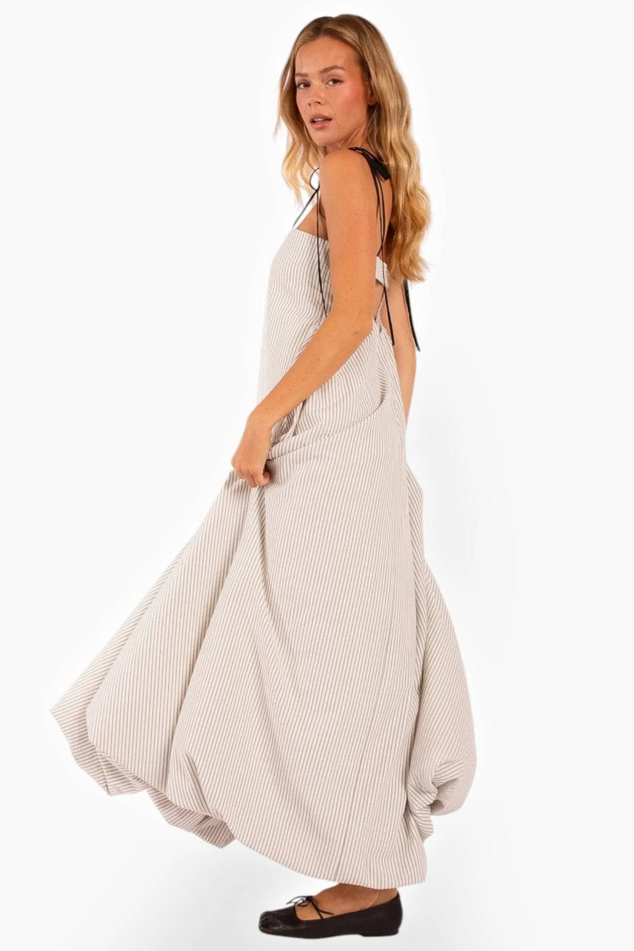 Shoreline Striped Bubble Hem Maxi Dress