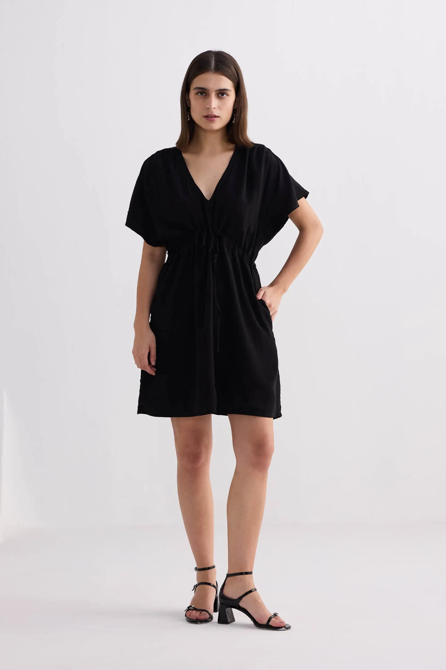 Short Gathered Dress in Black