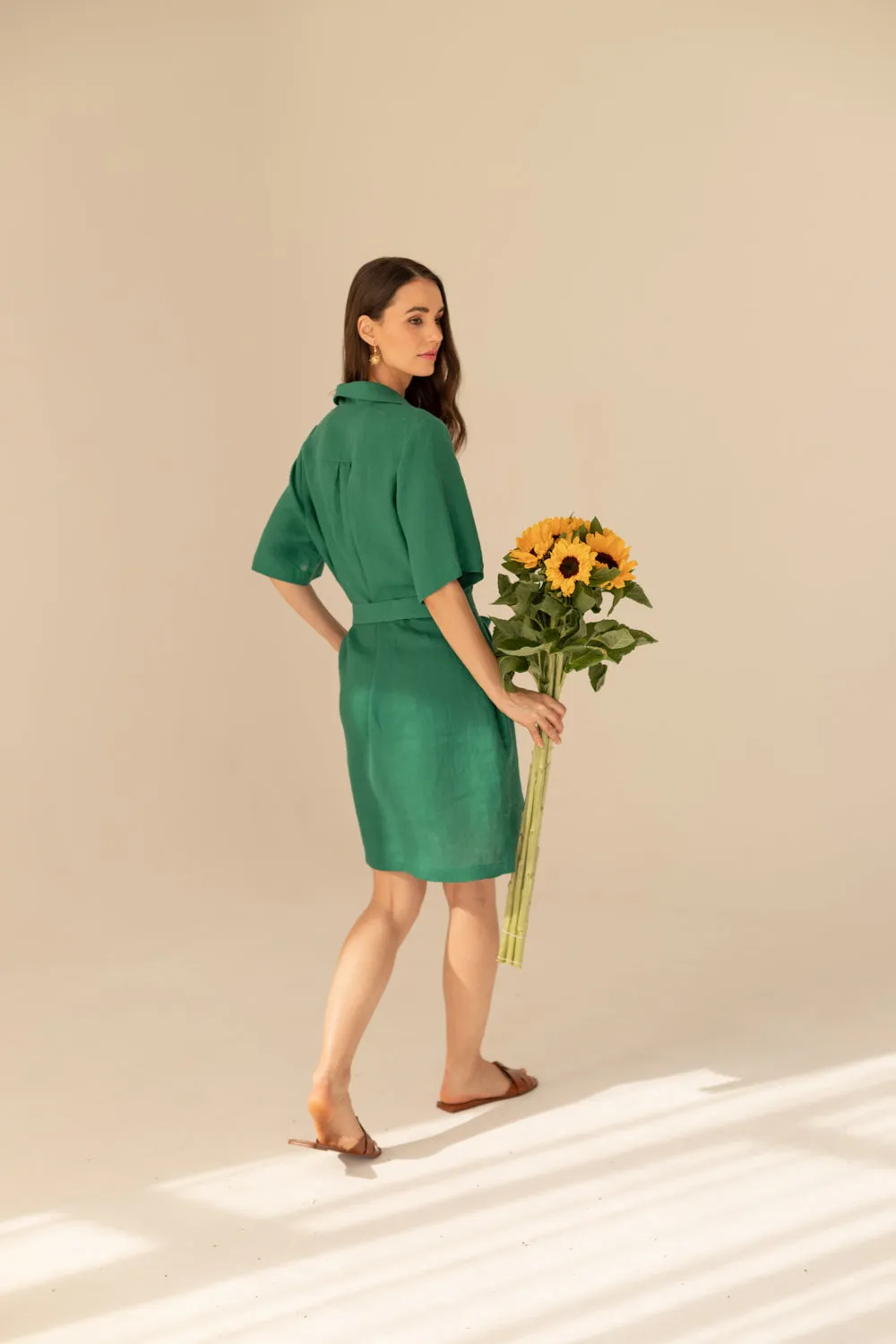 Soleil Linen Dress - Green