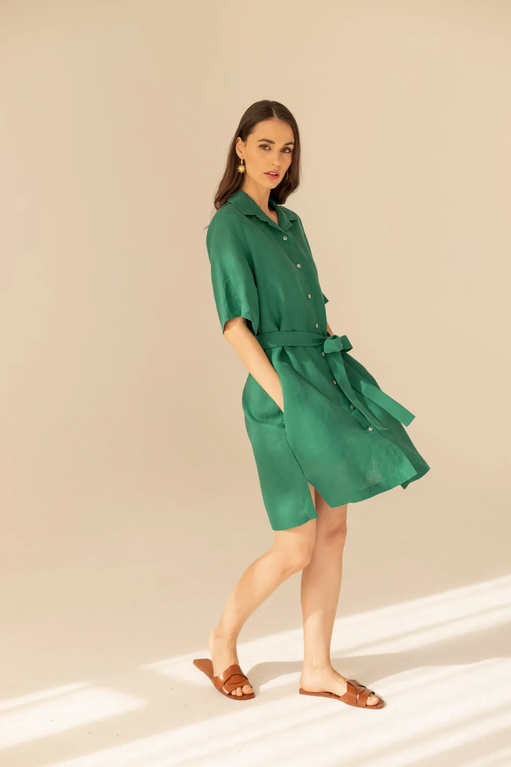 Soleil Linen Dress - Green