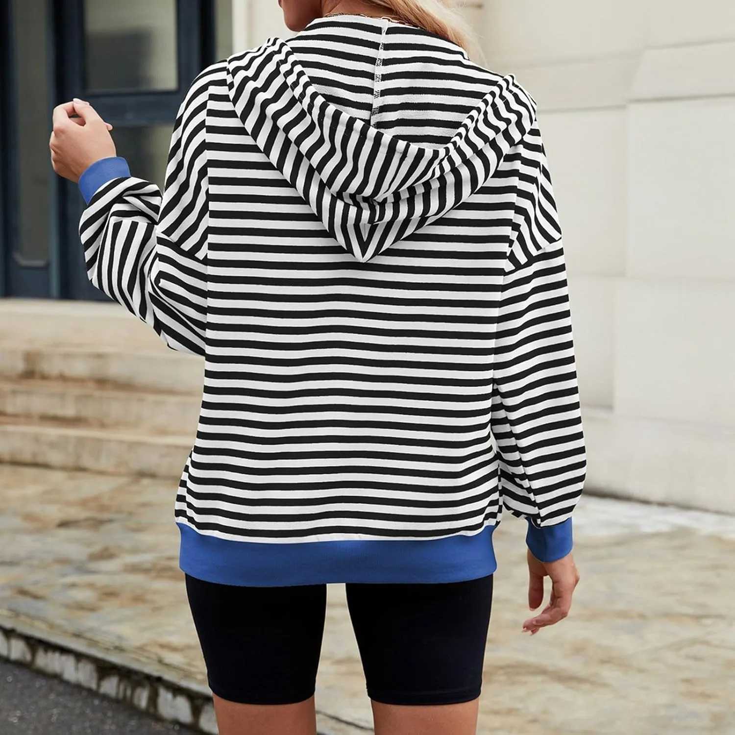 Striped Hoodie for Women Y2k Oversized Zip Up Jackets with Pockets Casual Comfy Drawstring Hooded Sweatshirt Outfits