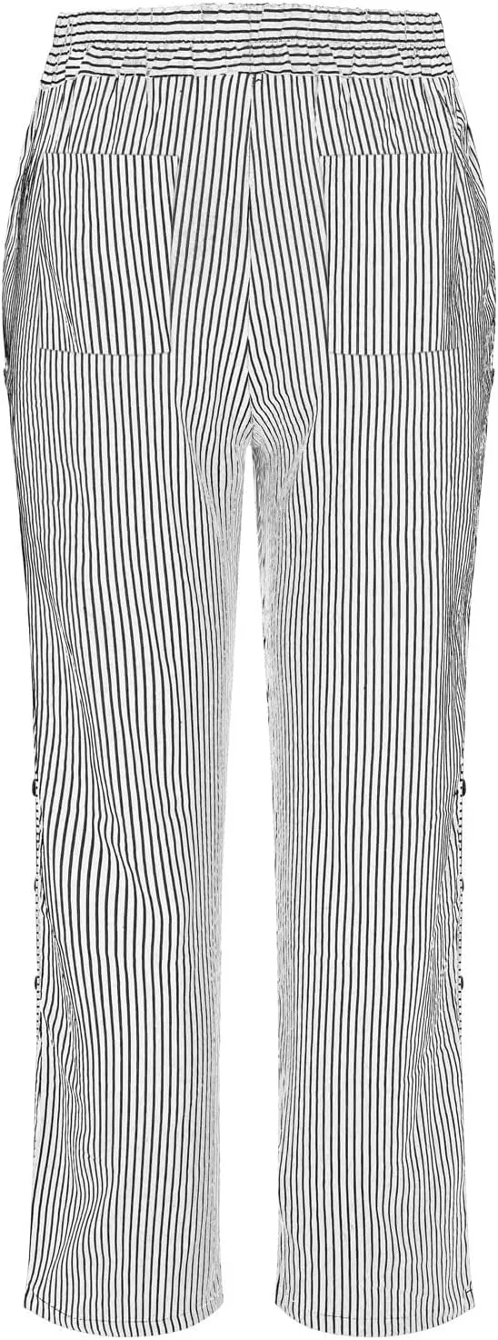 Striped Linen Capris Women Geometric Texture Cotton Linen Casual Pants Casual Lounge Travel Trousers with Pockets