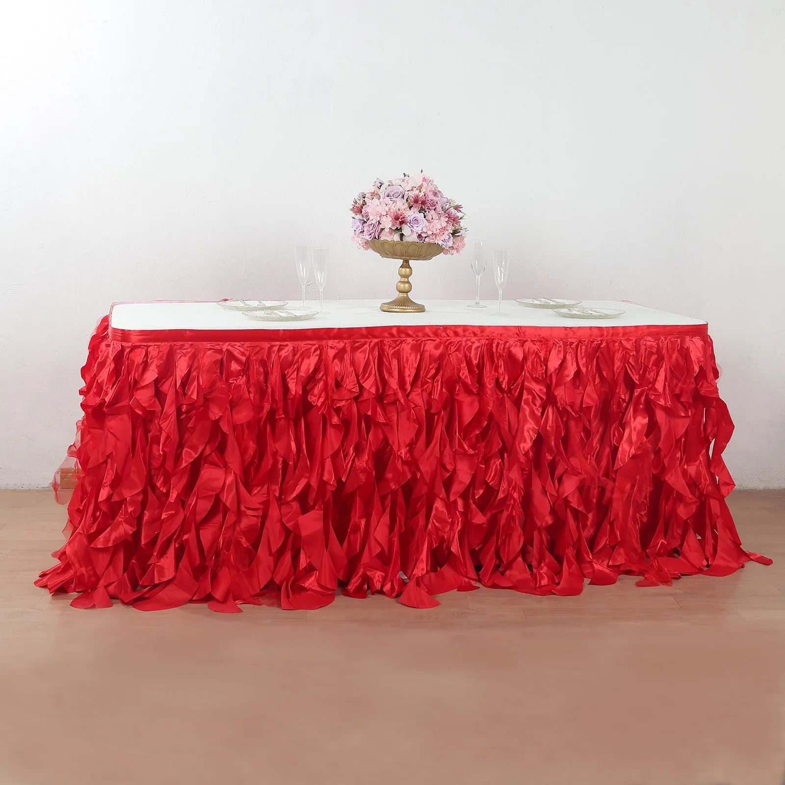 Taffeta Table Skirt 17ft Red - Curly Willow Table Cover