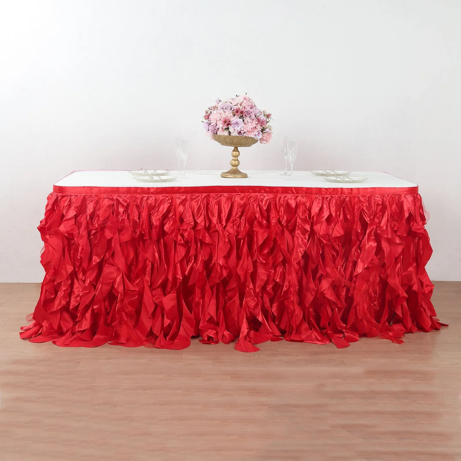 Taffeta Table Skirt 17ft Red - Curly Willow Table Cover