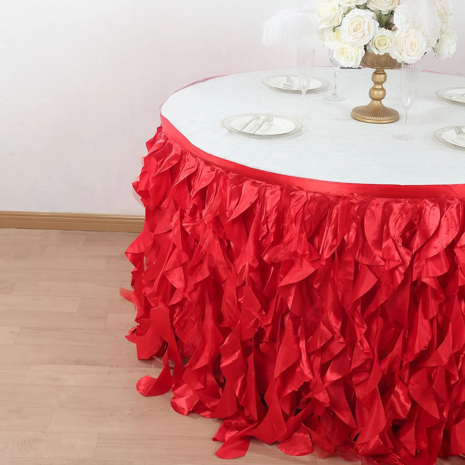 Taffeta Table Skirt 17ft Red - Curly Willow Table Cover