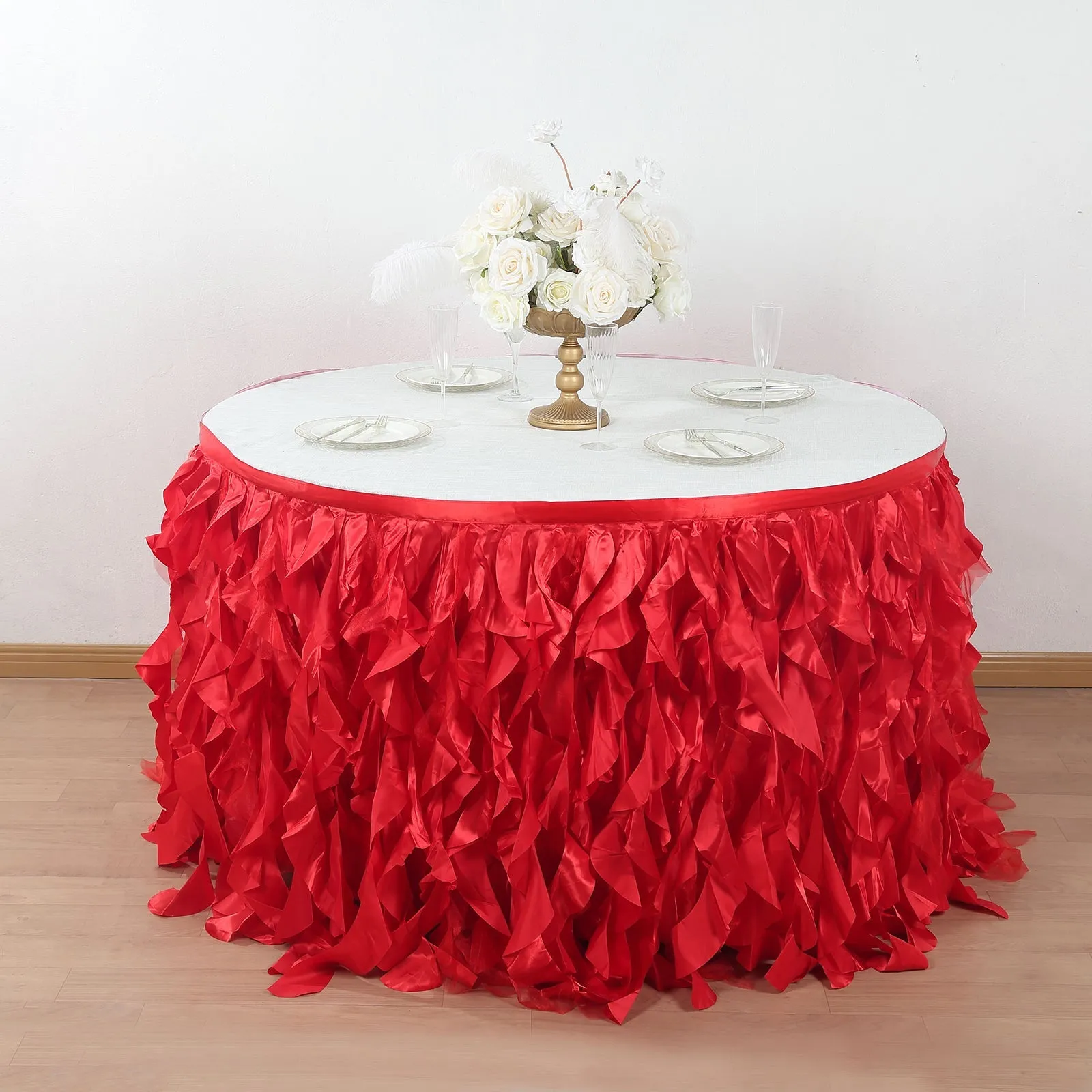 Taffeta Table Skirt 17ft Red - Curly Willow Table Cover