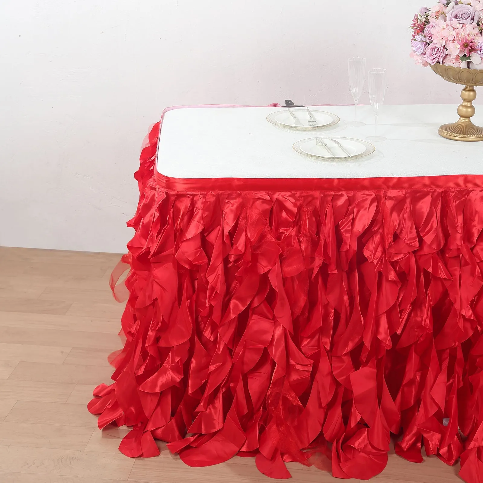 Taffeta Table Skirt 17ft Red - Curly Willow Table Cover