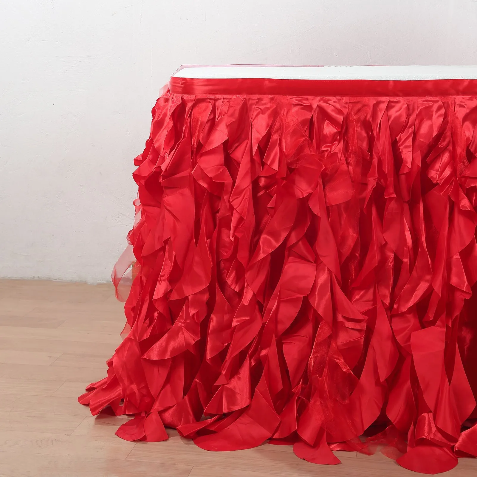 Taffeta Table Skirt 17ft Red - Curly Willow Table Cover