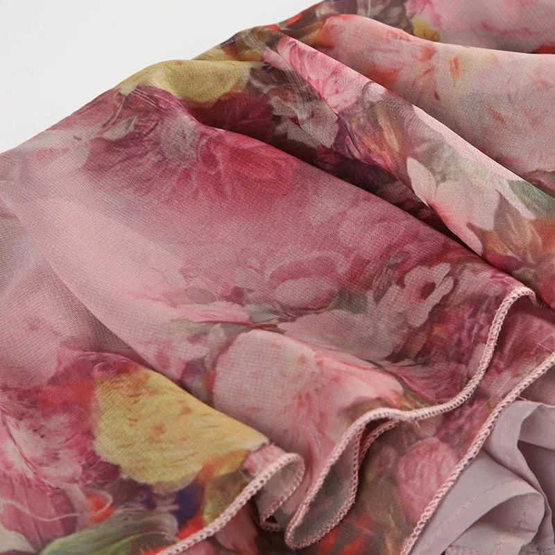 TAVIMART  -  Vacation Ruffles Skirts Fashion Floral Print Vintage Elegant Women Skirts Designed Semi-perspective Sexy Holiday Bottom
