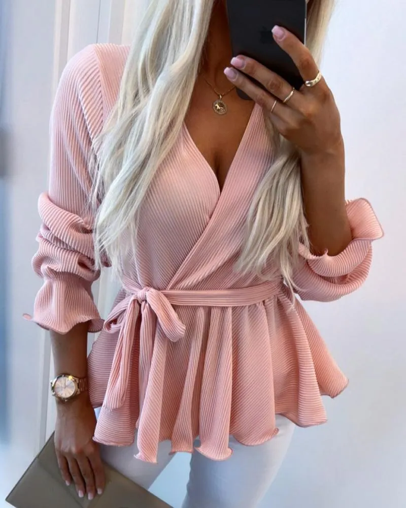 Tied Detail Ruched Ruffles Top