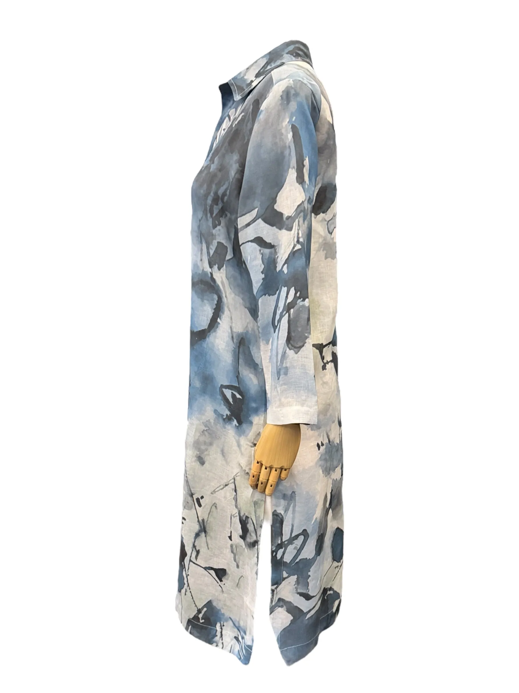 VLTS Linen Shirt Dress Blue Watercolor