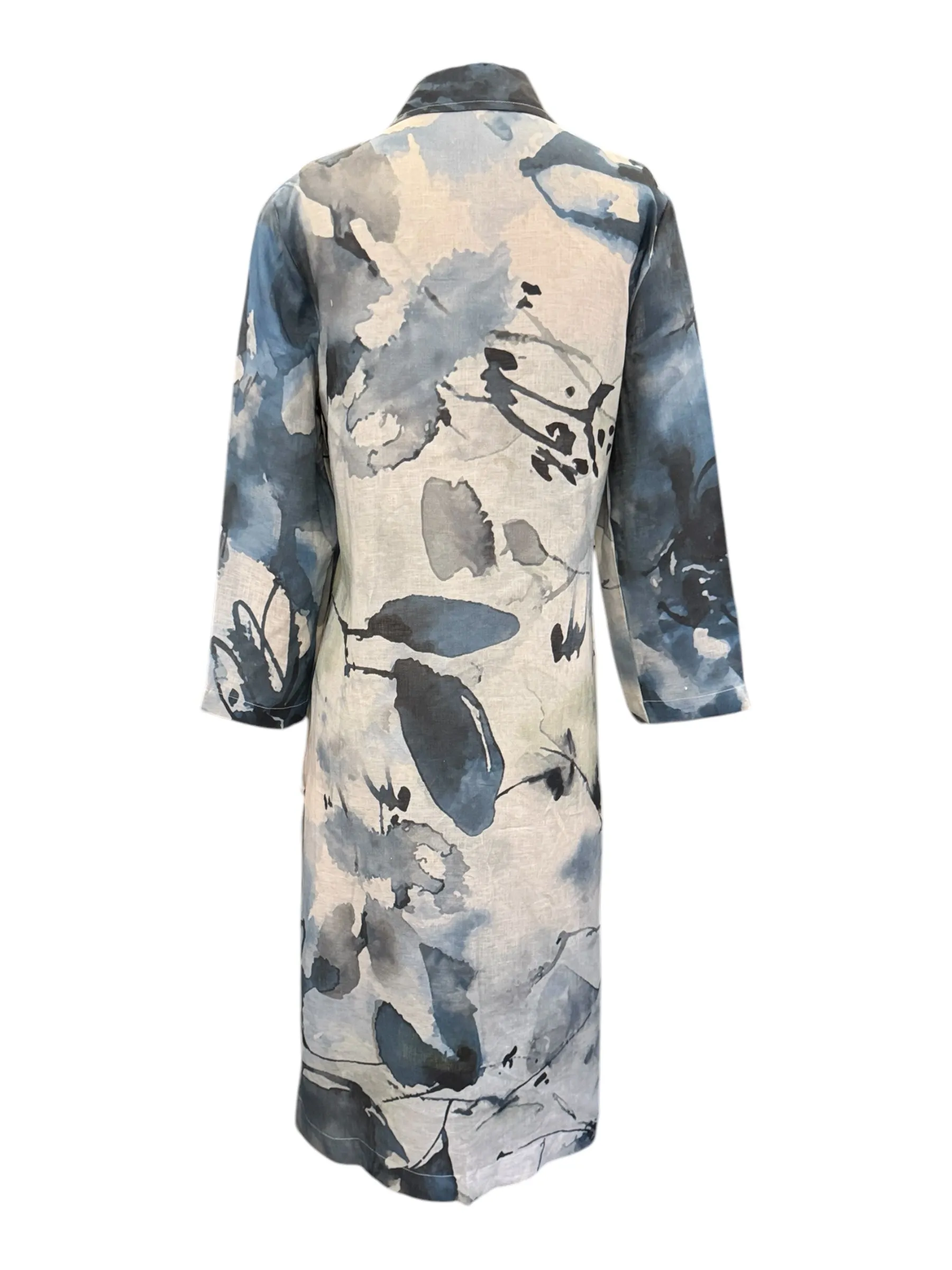 VLTS Linen Shirt Dress Blue Watercolor