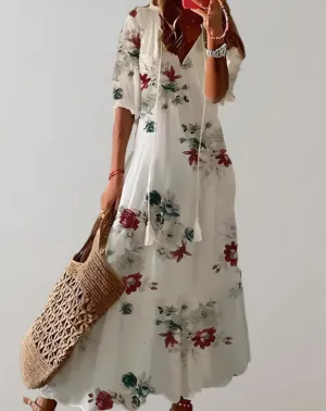 Women's Classic Long Bohemian Style Dress with Floral Prints | Ideal for Spring/Summer