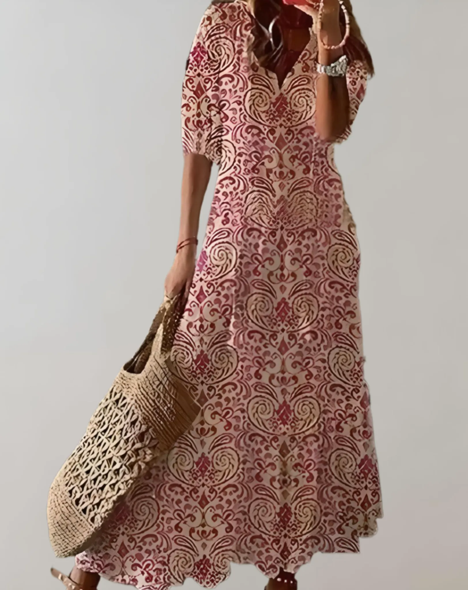 Women's Classic Long Bohemian Style Dress with Floral Prints | Ideal for Spring/Summer