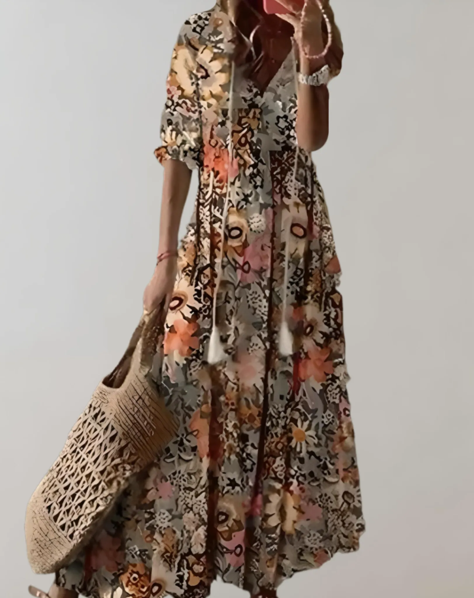 Women's Classic Long Bohemian Style Dress with Floral Prints | Ideal for Spring/Summer