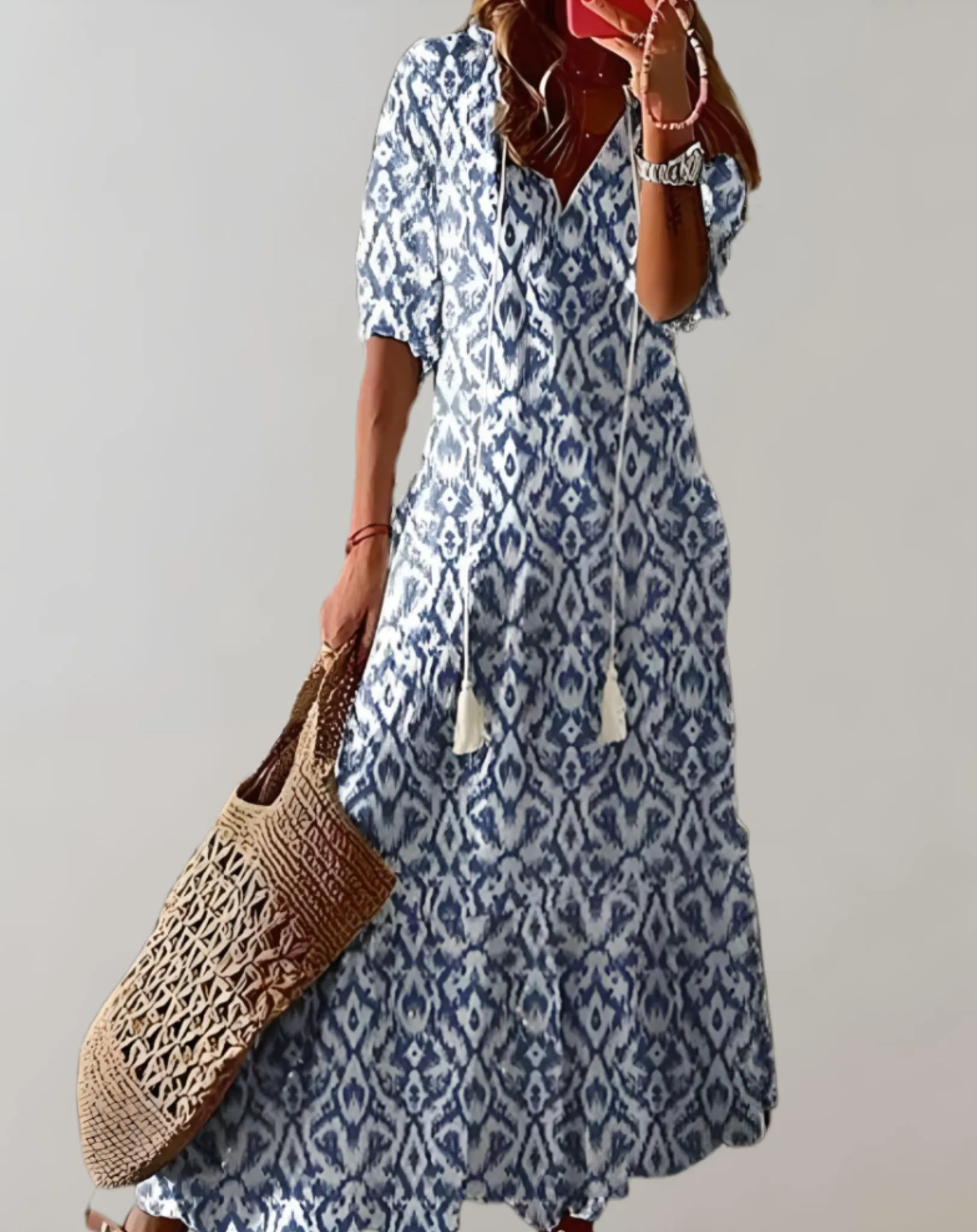 Women's Classic Long Bohemian Style Dress with Floral Prints | Ideal for Spring/Summer