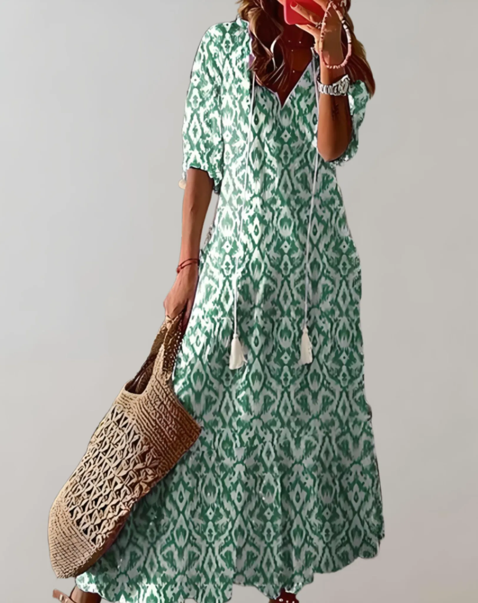 Women's Classic Long Bohemian Style Dress with Floral Prints | Ideal for Spring/Summer
