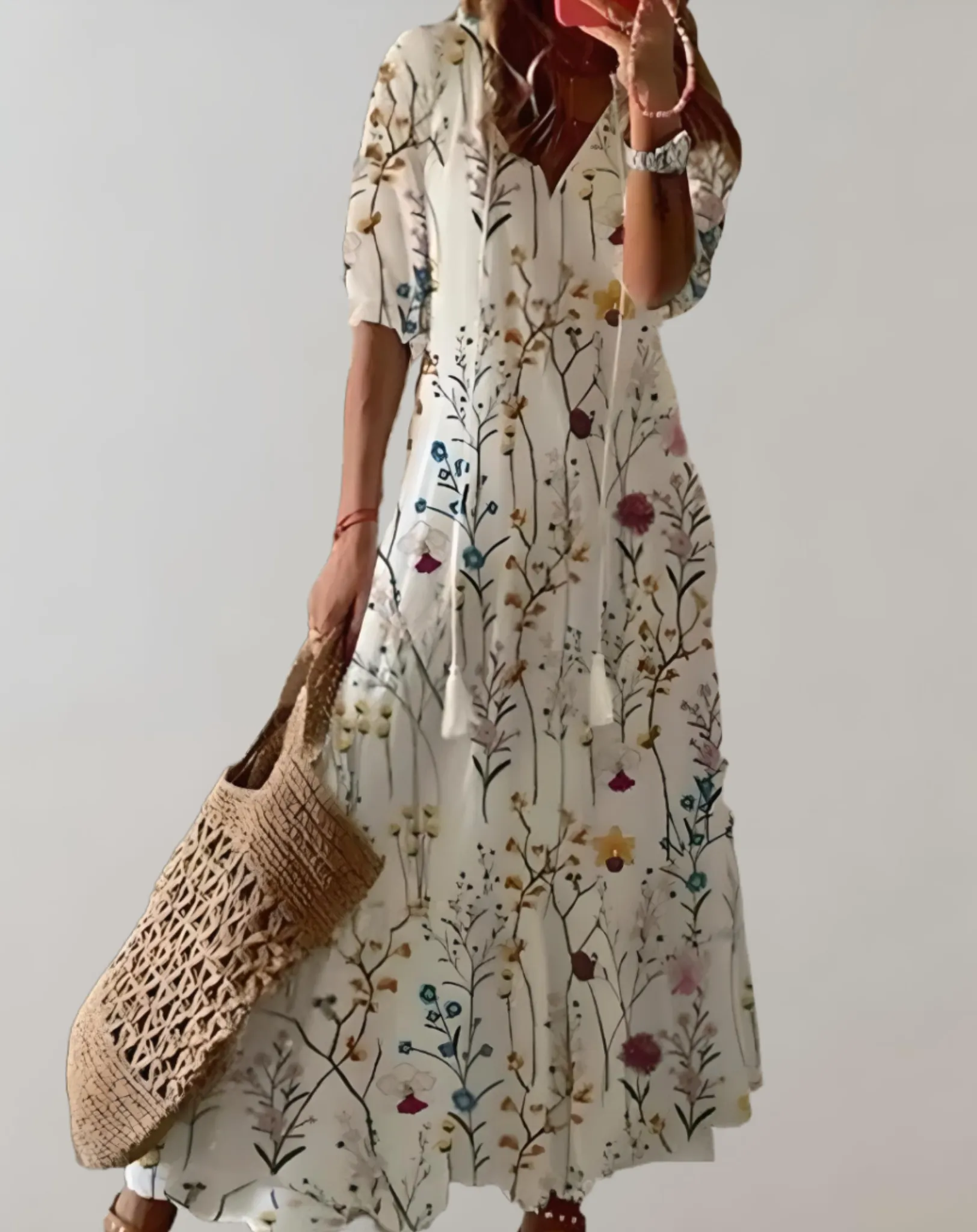 Women's Classic Long Bohemian Style Dress with Floral Prints | Ideal for Spring/Summer