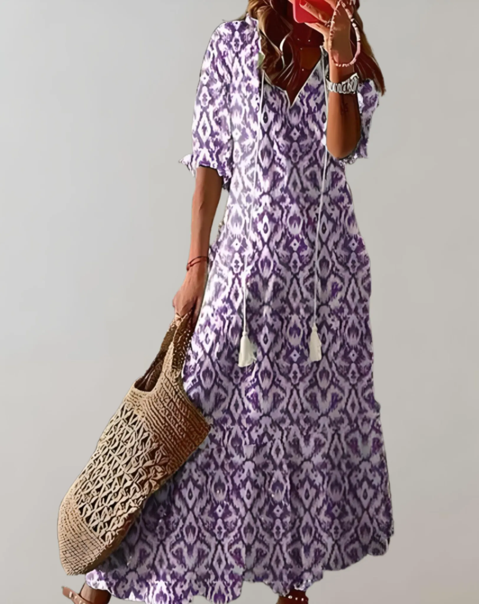 Women's Classic Long Bohemian Style Dress with Floral Prints | Ideal for Spring/Summer