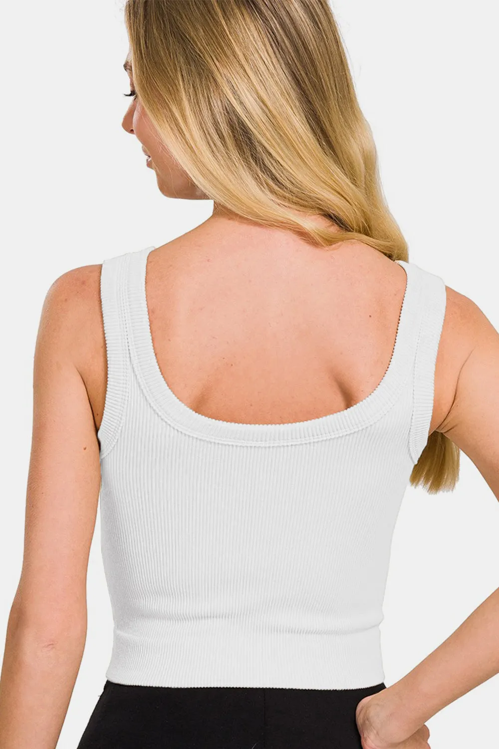Zenana Ribbed Round Neck Cropped Tank - White